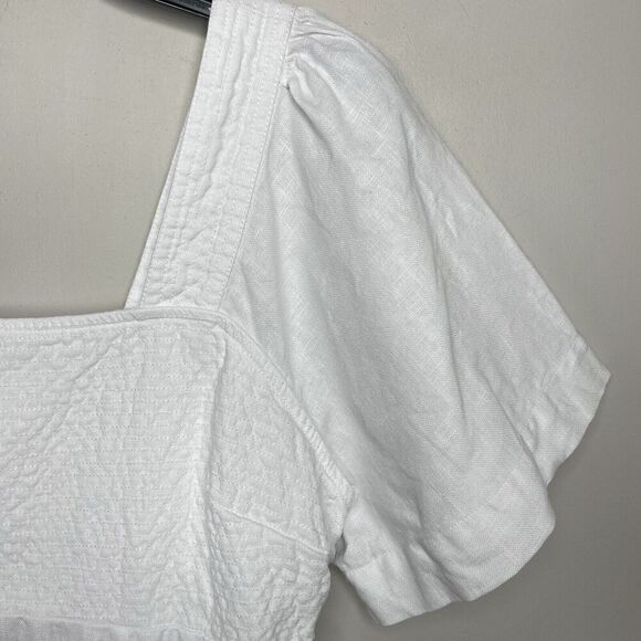 MADEWELL Linen Mini Dress Women 8 White Square Neck Cutout NP764 - Picture 5 of 12